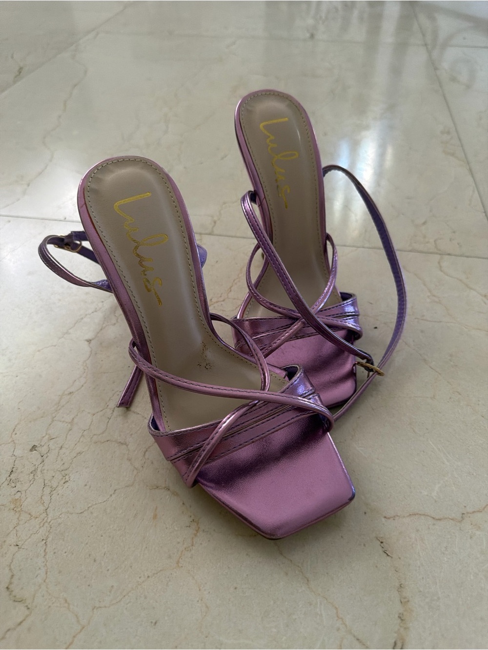 Lulu's Metallic Purple Strappy Heeled Sandals